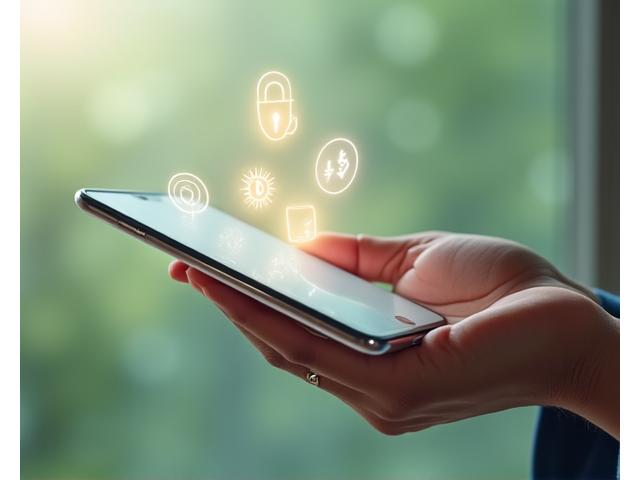Ένα χέρι που κρατά ένα smartphone με εικονίδια ασφάλειας και προσωπικών δεδομένων στην οθόνη. Το φόντο είναι απαλό, με μια αίσθηση ψηφιακής προστασίας.