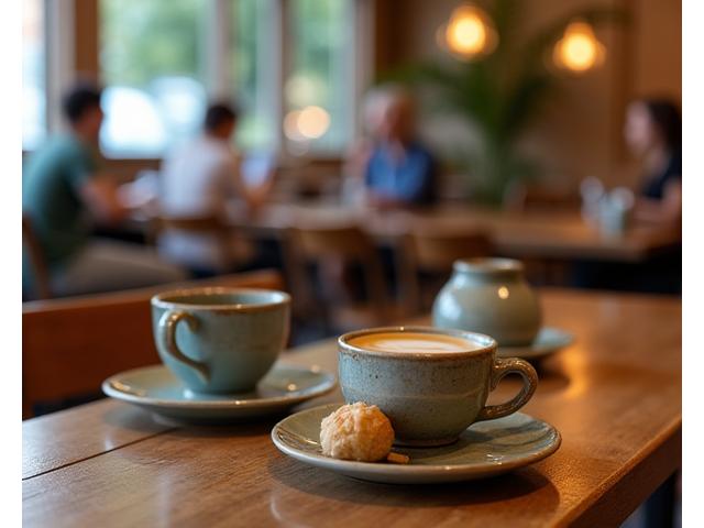 Σετ κεραμικών σε τραπέζι cafe