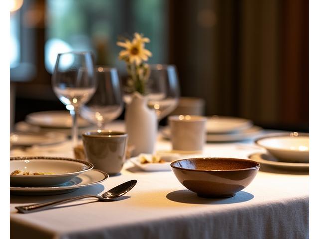 Τραπέζι εστιατορίου fine dining με κομψά κεραμικά